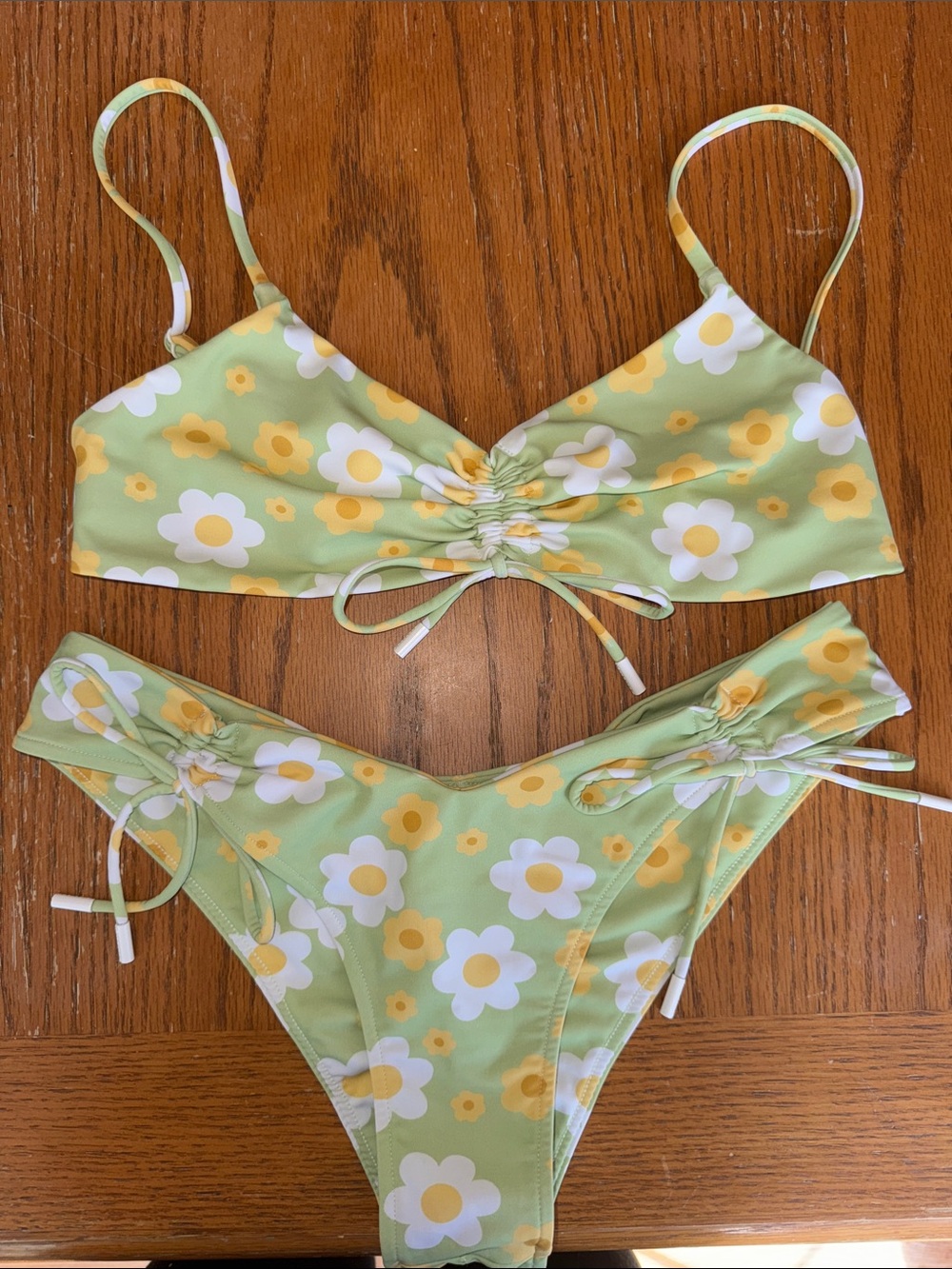 Blackbough Swim Sophia Scrunched Green Daisy Bikini Swimsuit
